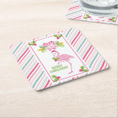 Roze Flamingo Santa Hat Candy Canes and Holly Kartonnen Onderzetters (Schuin)