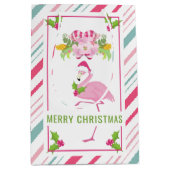Roze Flamingo Santa Hat Candy Canes and Holly Medium Cadeauzakje (Voorkant)