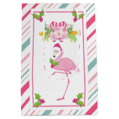 Roze Flamingo Santa Hat Candy Canes and Holly Medium Cadeauzakje (Achterkant)