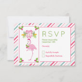 Roze Flamingo Santa Hat Candy Canes and Holly RSVP Kaartje (Voorkant)