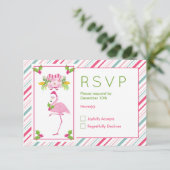 Roze Flamingo Santa Hat Candy Canes and Holly RSVP Kaartje (Staand voorkant)