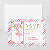 Roze Flamingo Santa Hat Candy Canes and Holly RSVP Kaartje (Voorkant / Achterkant)