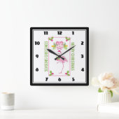 Roze Flamingo Santa Hat Candy Canes and Holly Vierkante Klok (Huis)