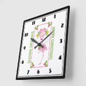 Roze Flamingo Santa Hat Candy Canes and Holly Vierkante Klok (Hoek)