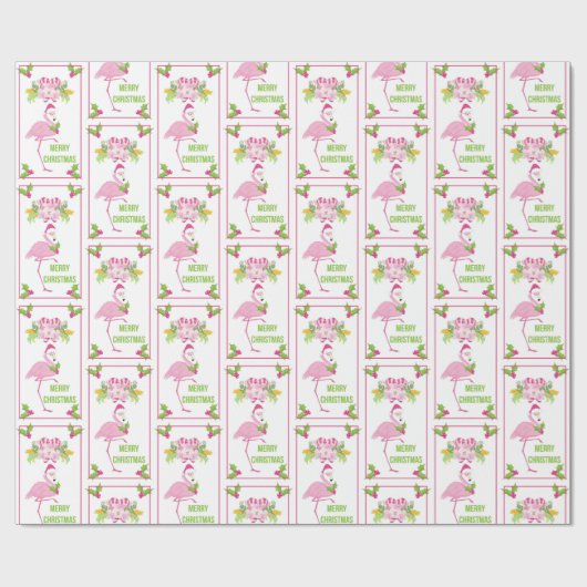 Roze Flamingo Santa Hat Candy Canes Patroon Cadeaupapier (Vlak)