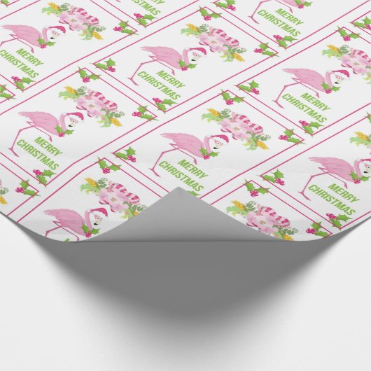 Roze Flamingo Santa Hat Candy Canes Patroon Cadeaupapier (Hoek)