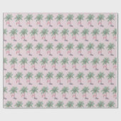 Roze Flamingo | Santa Hat met palmboom en lampjes Cadeaupapier (Vlak)
