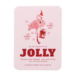 Roze Flamingo Santa Kerstmis Custom Greeting Magneet