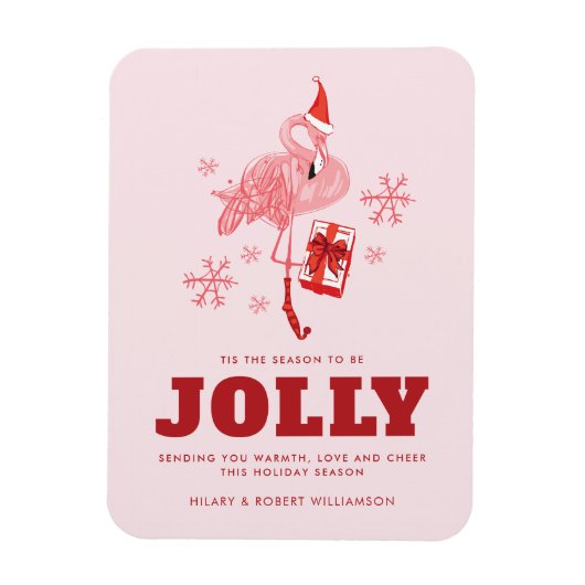 Roze Flamingo Santa Kerstmis Custom Greeting Magneet (Verticaal)