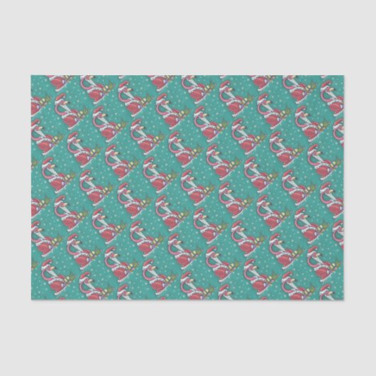 ROZE FLAMINGO SANTA KERSTWEEFSEL PAPIER (Voorkant)
