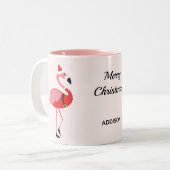 Roze Flamingo Santa Naam Dier Kerstmis Tweekleurige Koffiemok (Voorkant links)