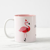 Roze Flamingo Santa Naam Dier Kerstmis Tweekleurige Koffiemok (Links)