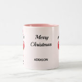 Roze Flamingo Santa Naam Dier Kerstmis Tweekleurige Koffiemok (Center)