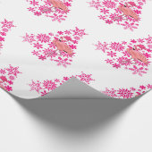 Roze Flamingo Santa Snowflake Kerstboom Cadeaupapier (Hoek)