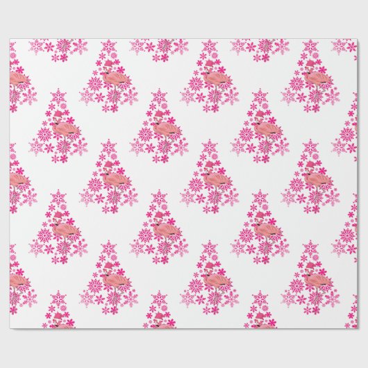 Roze Flamingo Santa Snowflake Kerstboom Cadeaupapier (Vlak)