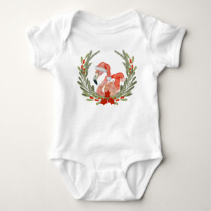 Roze Flamingo Santa Wreate Kerstmis Romper