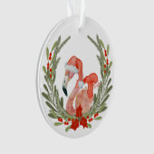 Roze Flamingo Santa Wreath Kinder Ornament (voorkant)