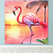 Roze flamingo scene ontwerp canvas afdruk (Insitu (Houten vloer))