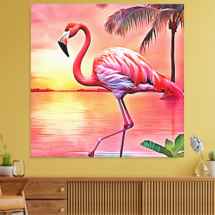 Roze flamingo scene ontwerp canvas afdruk