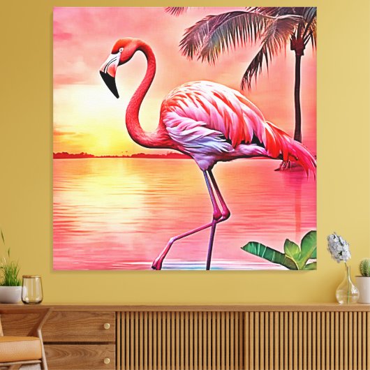 Roze flamingo scene ontwerp canvas afdruk (Insitu (Woonkamer))