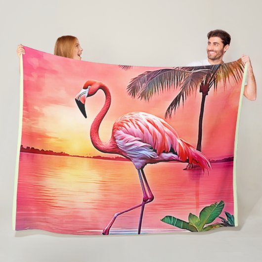 Roze flamingo scene ontwerp fleece deken (In situ)
