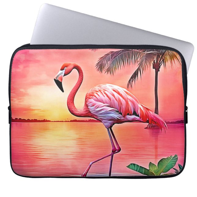 Roze flamingo scene ontwerp laptop sleeve (Voorkant)