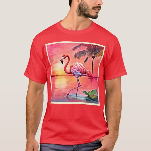 Roze flamingo scene ontwerp t-shirt (Voorkant)