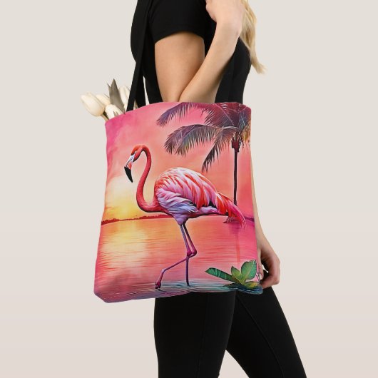 Roze flamingo scene ontwerp tote bag (Dichtbij)