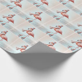 Roze flamingo schaatsen cadeaupapier (Hoek)