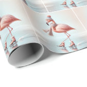 Roze flamingo schaatsen cadeaupapier (Rol Hoek)