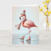 Roze flamingo schaatsen kaart (Gele Bloem)