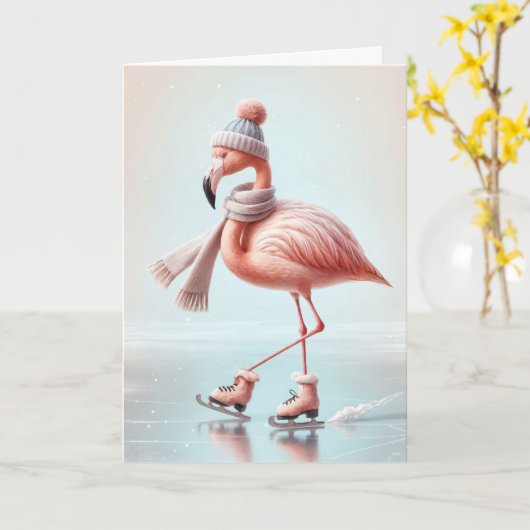 Roze flamingo schaatsen kaart (Gele Bloem)