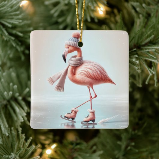 Roze flamingo schaatsen keramisch ornament (Boom)