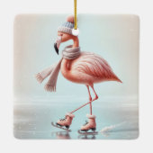Roze flamingo schaatsen keramisch ornament (Achterkant)