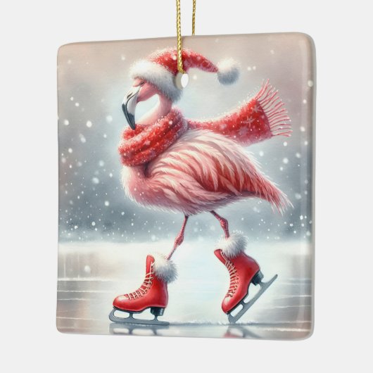 Roze flamingo schaatsen keramisch ornament (Links)