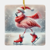 Roze flamingo schaatsen keramisch ornament (Voorkant)