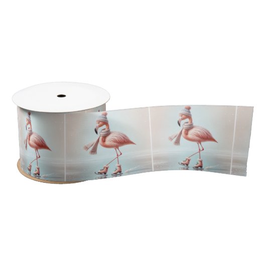 Roze flamingo schaatsen satijnen lint (Spoel)