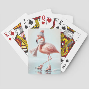 Roze Flamingo schaatser Pokerkaarten