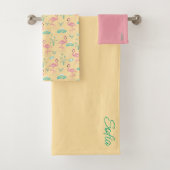 Roze Flamingo schattig geel patroon Bad Handdoek (Insitu)