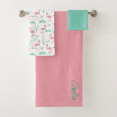Roze Flamingo schattig geel patroon Bad Handdoek (Insitu)