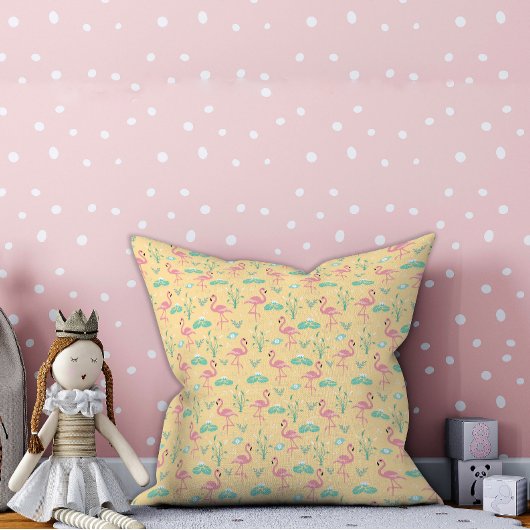 Roze Flamingo schattig geel patroon Kussen