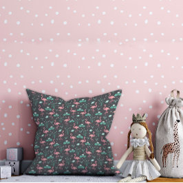 Roze Flamingo schattig grijs patroon Kussen