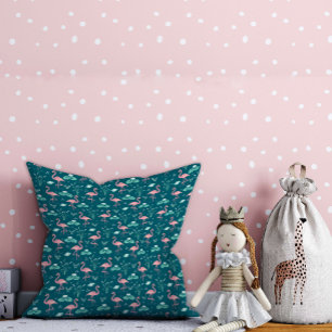 Roze Flamingo schattig groen blauwgroen patroon Kussen