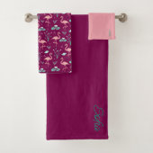 Roze Flamingo schattig rood blauwgroen patroon Bad Handdoek (Insitu)