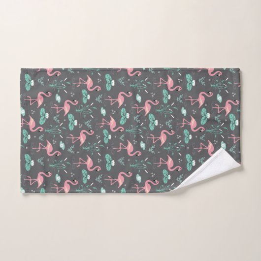 Roze Flamingo schattig tuquoise grijs patroon Bad Handdoek (Handdoek)