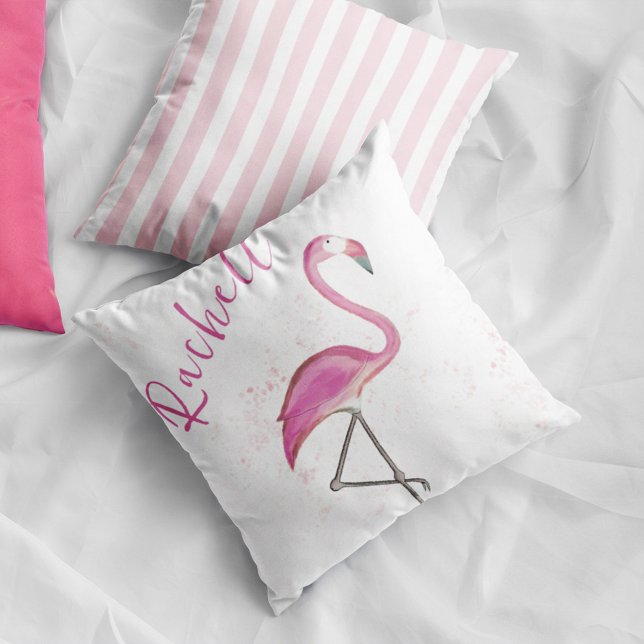Roze Flamingo Schattigee gepersonaliseerde naam Kussen (Creator heeft geüpload)