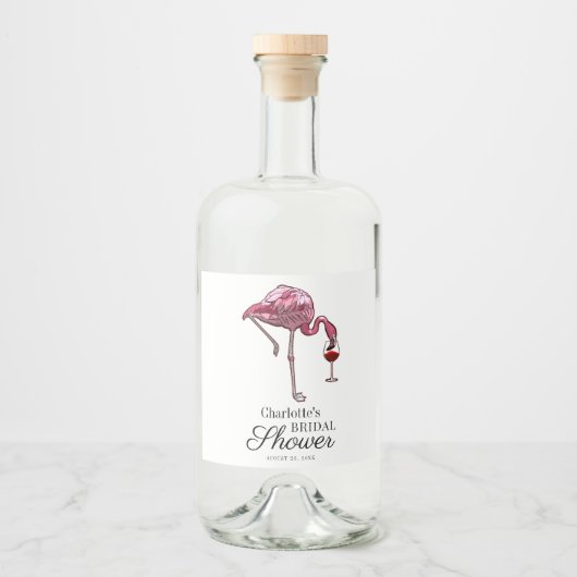Roze Flamingo Script Bruiloft Feest Custom Zomer Likeurfles Etiket (Voorkant)