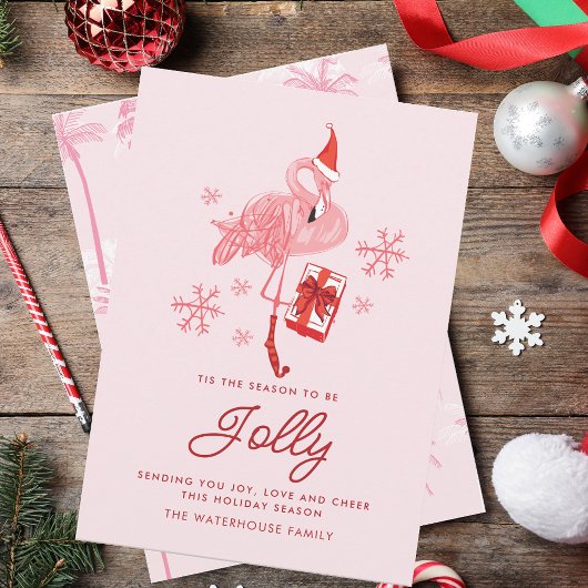 Roze Flamingo Script Tropische Strand Kerstmis Feestdagenkaart