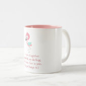  roze Flamingo Scripting Tweekleurige Koffiemok (Voorkant rechts)