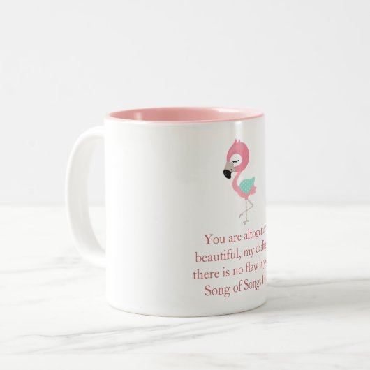 roze Flamingo Scripting Tweekleurige Koffiemok (Voorkant links)